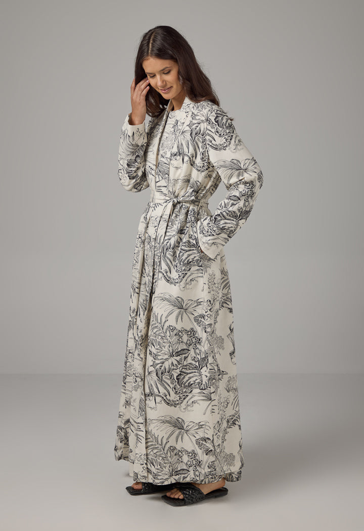 Choice Printed Belted Maxi Abaya Multi Color