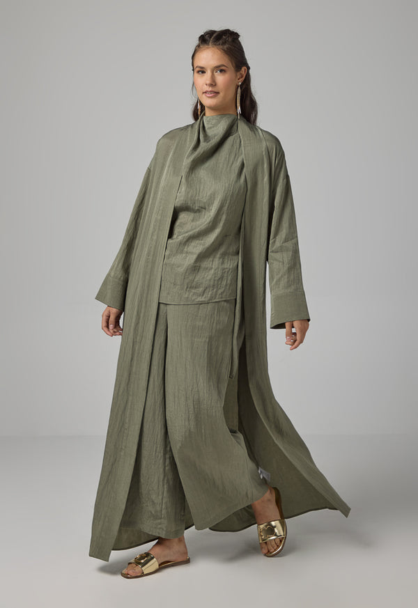 Choice Solid Crinkled Maxi Abaya Olive