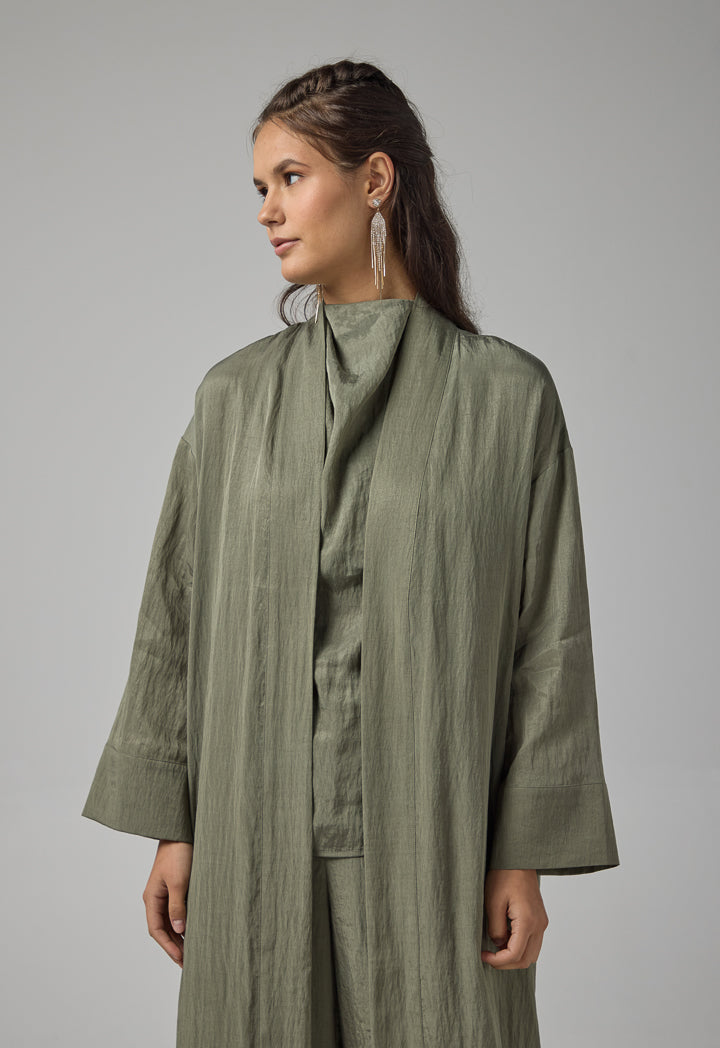 Choice Solid Crinkled Maxi Abaya Olive