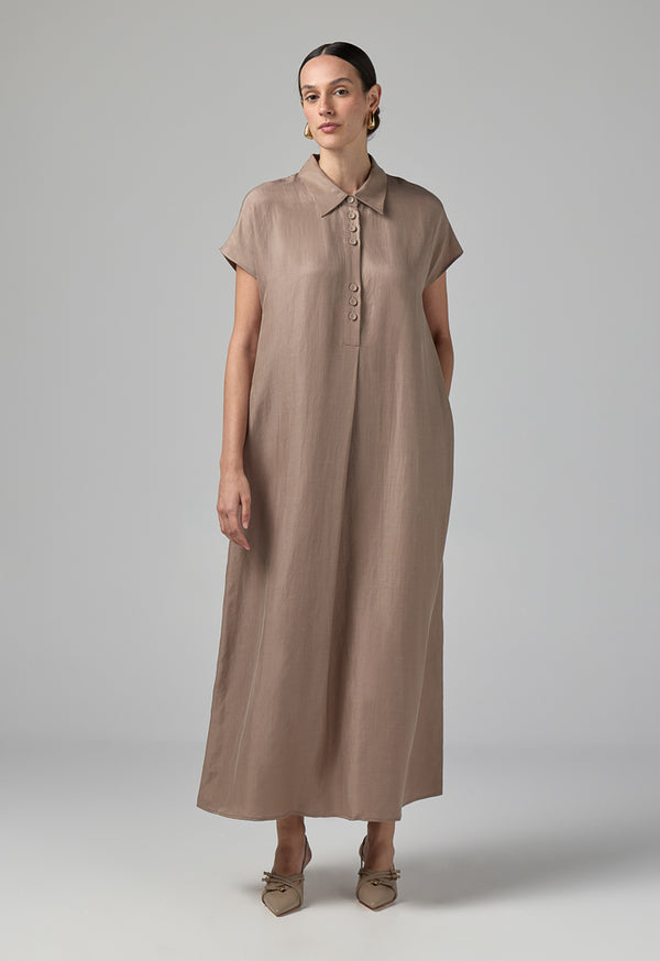 Choice Half Buttons Cap Sleeves Dress  Vison