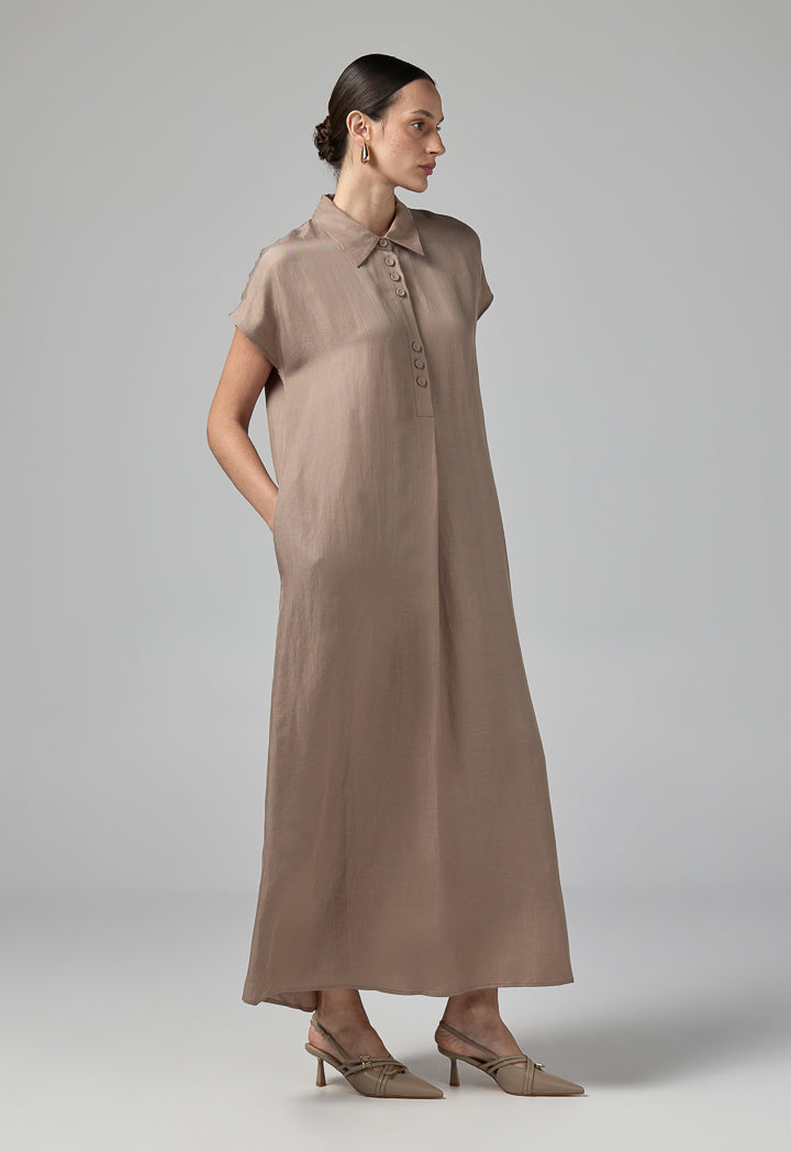 Choice Half Buttons Cap Sleeves Dress  Vison