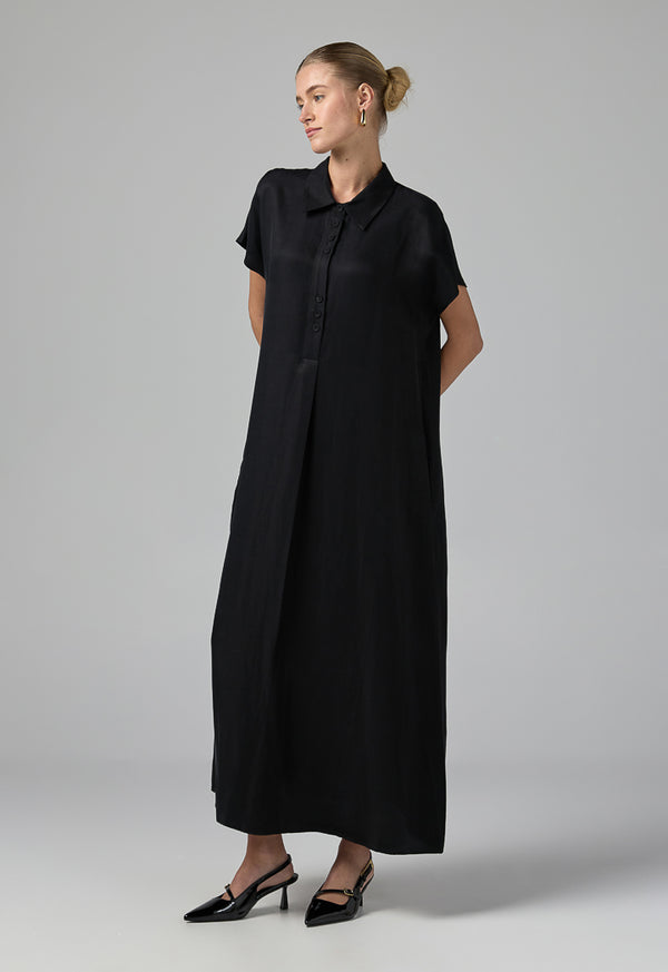 Choice Half Buttons Cap Sleeves Dress  Black