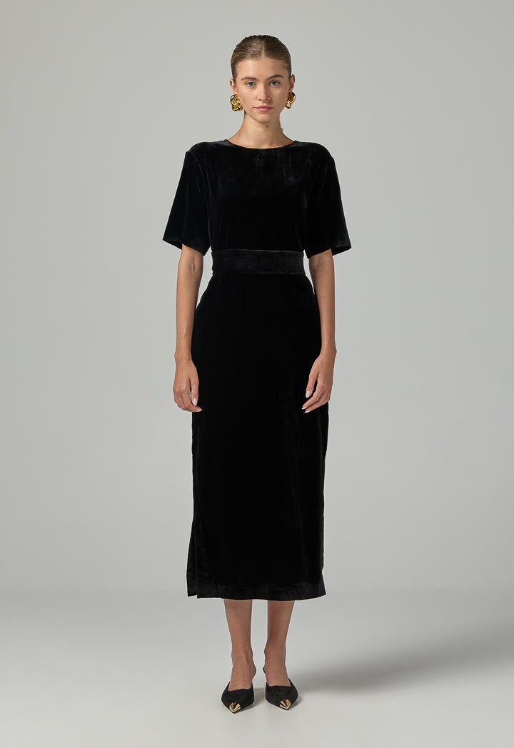 Choice Short Sleeve Velvet Dress  Black
