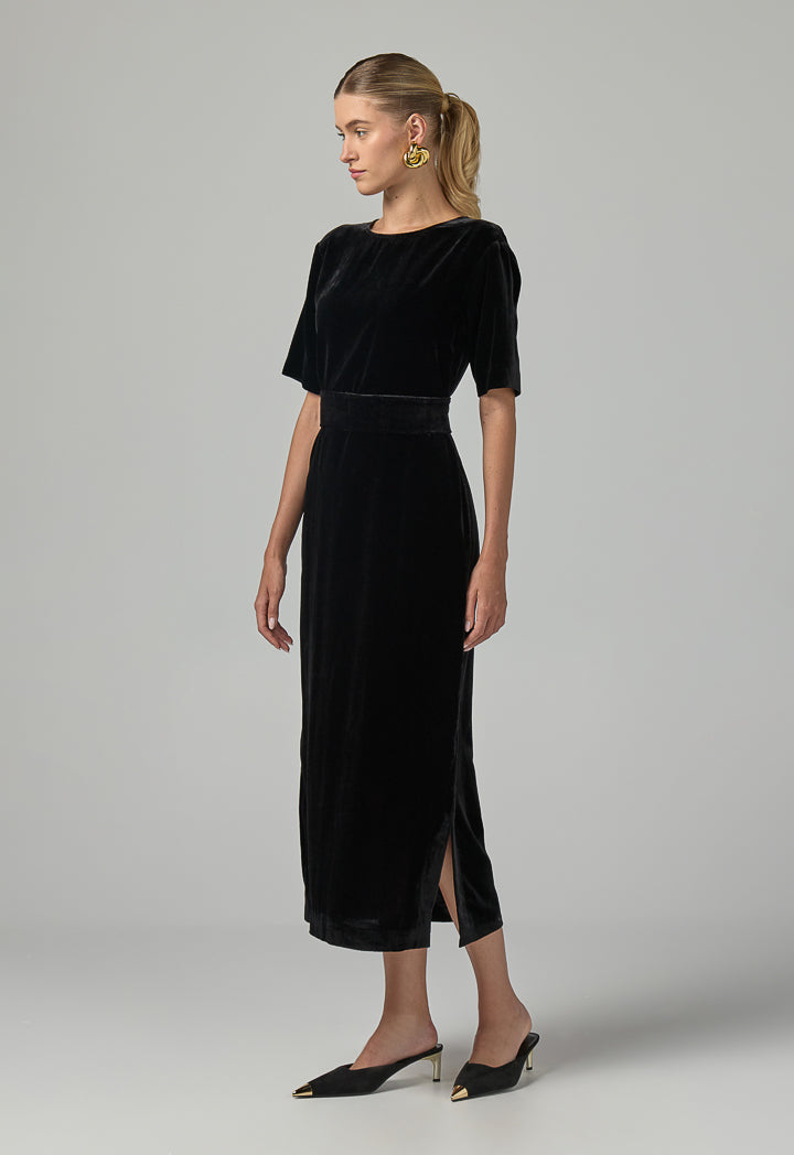 Choice Short Sleeve Velvet Dress  Black