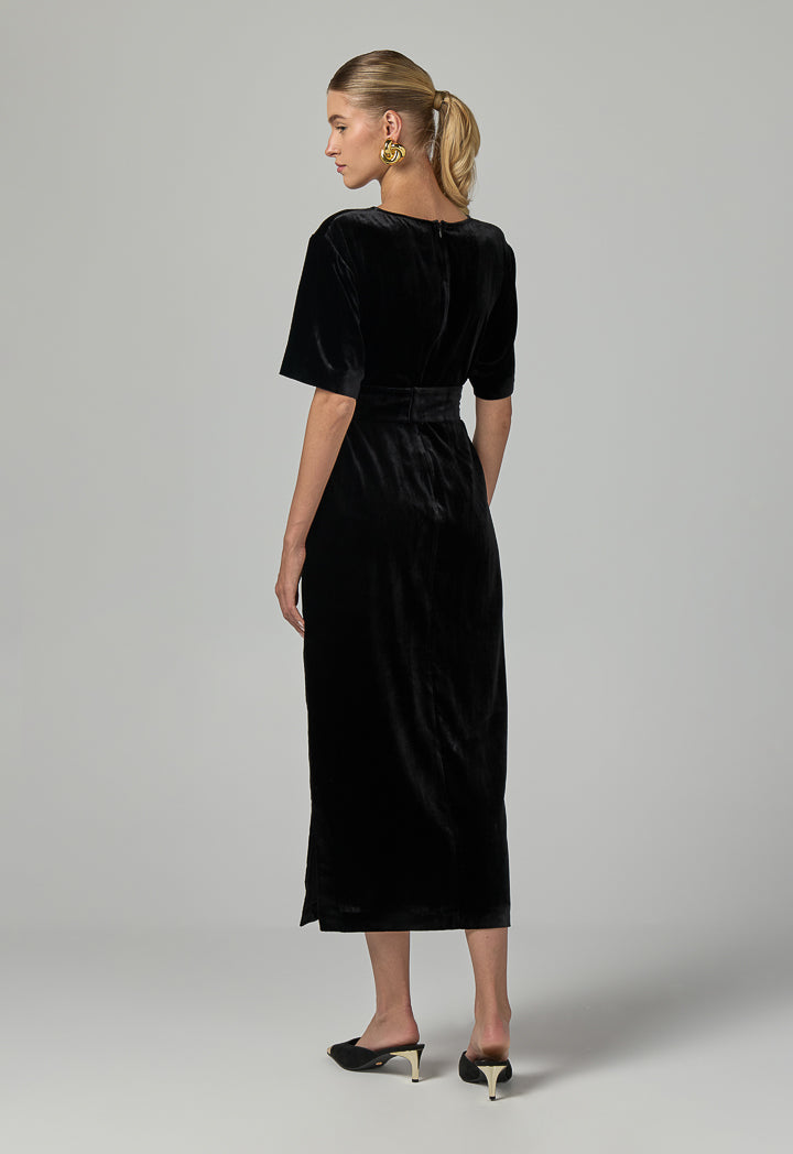 Choice Short Sleeve Velvet Dress  Black