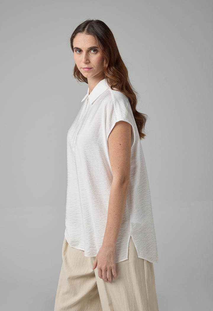 Choice Solid Shirt Collar Sleeveless T-Shirt  Off White