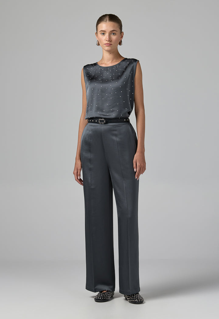 Choice Solid Elastic Waist Trousers Grey