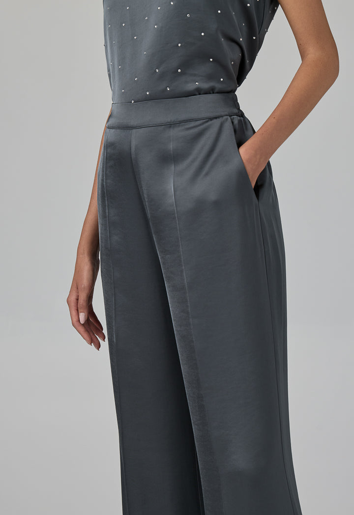 Choice Solid Elastic Waist Trousers Grey