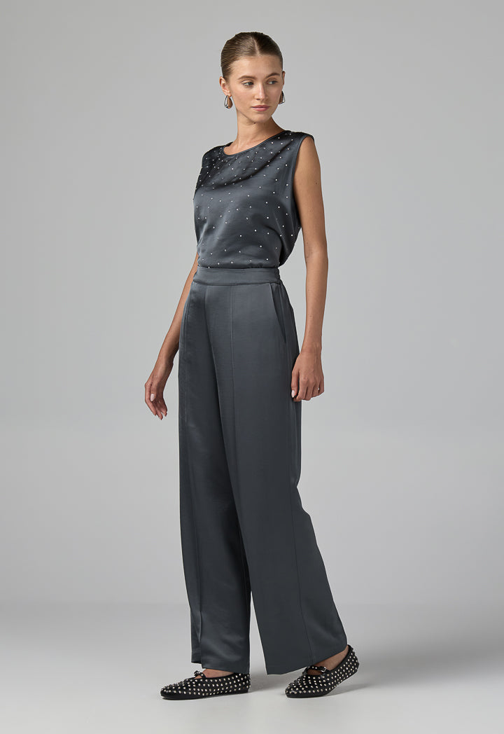 Choice Solid Elastic Waist Trousers Grey