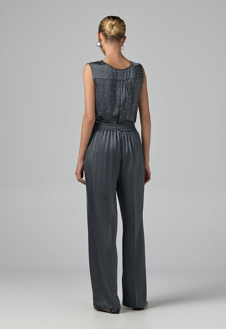 Choice Solid Elastic Waist Trousers Grey