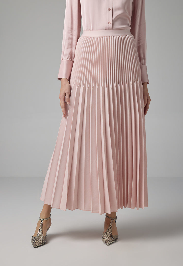 Choice Solid Pleated Elastic Waistband Skirt Pink