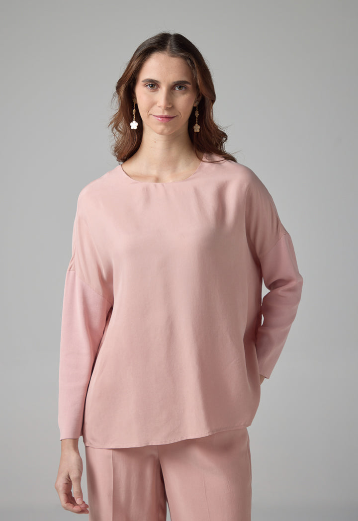 Choice Contrast Long Sleeve Blouse Blush