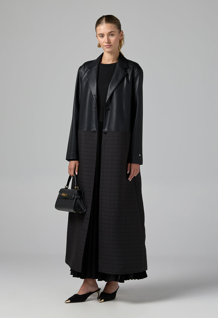 Choice Pu Leather Quilted Coat Black