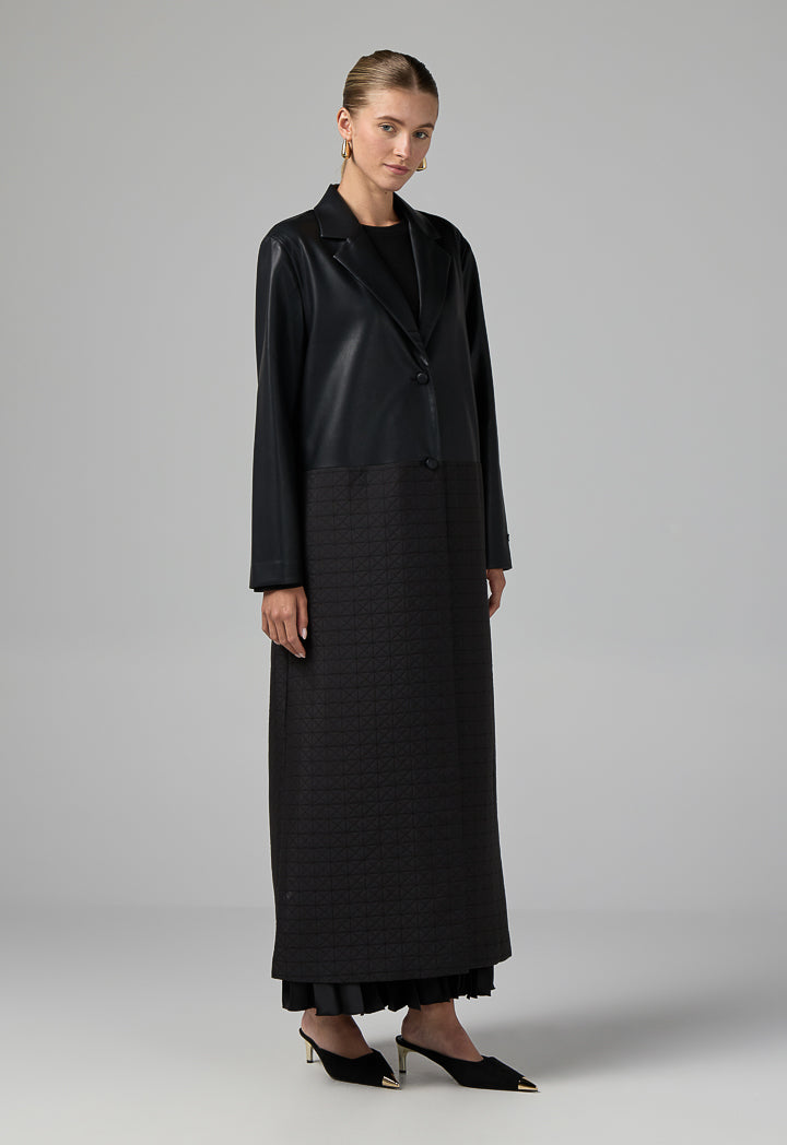 Choice Pu Leather Quilted Coat Black