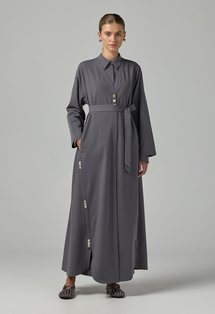Choice Single Tone Long Sleeve Abaya With Hijab (2 Pcs) Grey