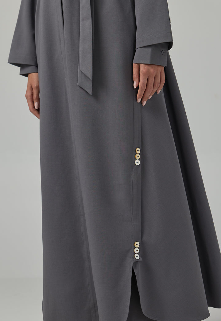 Choice Single Tone Long Sleeve Abaya With Hijab (2 Pcs) Grey