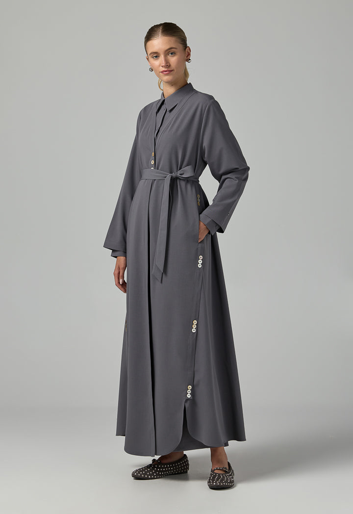 Choice Single Tone Long Sleeve Abaya With Hijab (2 Pcs) Grey