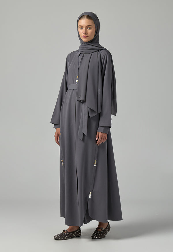 Choice Single Tone Long Sleeve Abaya With Hijab (2 Pcs) Grey