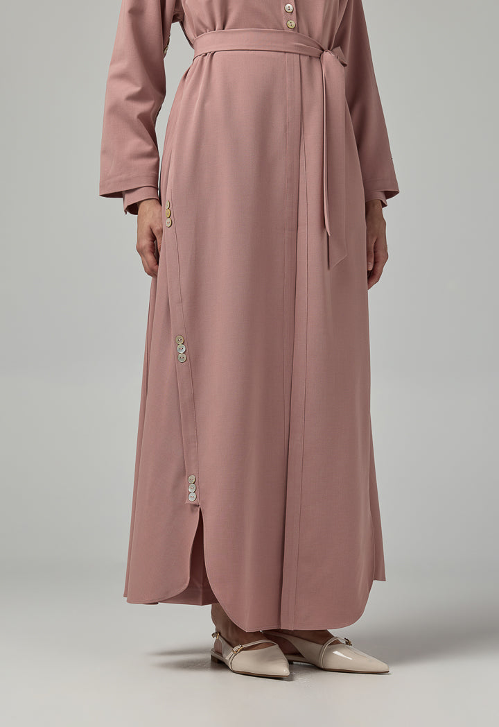 Choice Single Tone Long Sleeve Abaya With Hijab (2 Pcs) Pink