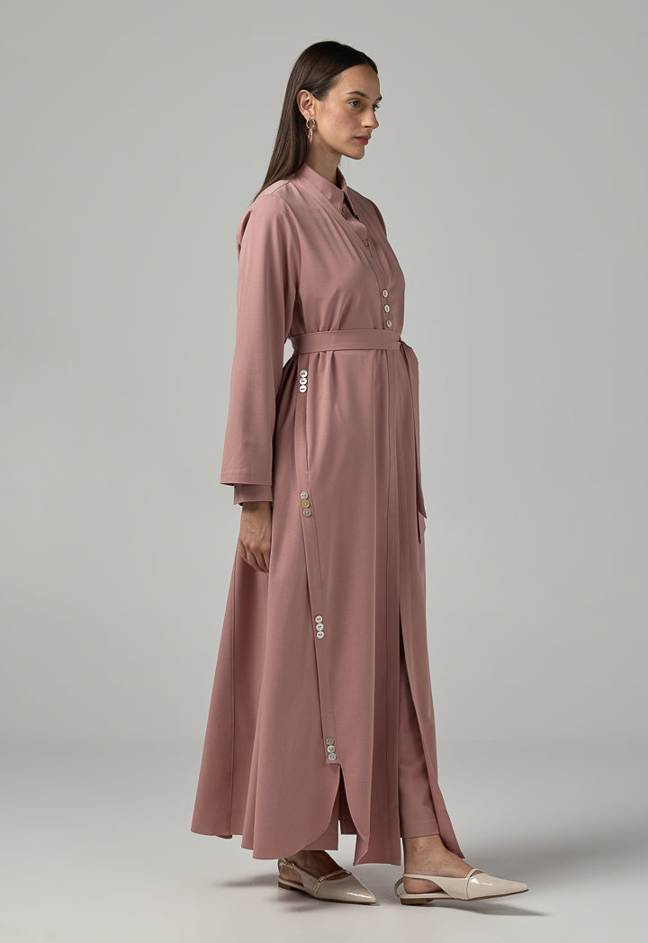 Choice Single Tone Long Sleeve Abaya With Hijab (2 Pcs) Pink