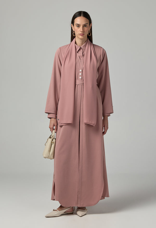 Choice Single Tone Long Sleeve Abaya With Hijab (2 Pcs) Pink