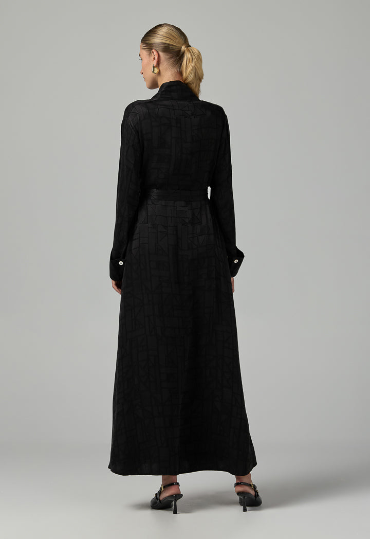 Choice Long Sleeves Belted Abaya With Hijab (2Pcs) Black