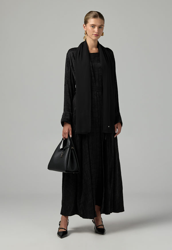 Choice Long Sleeves Belted Abaya With Hijab (2Pcs) Black