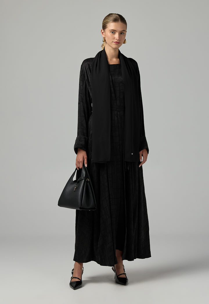 Choice Long Sleeves Belted Abaya With Hijab (2Pcs) Black