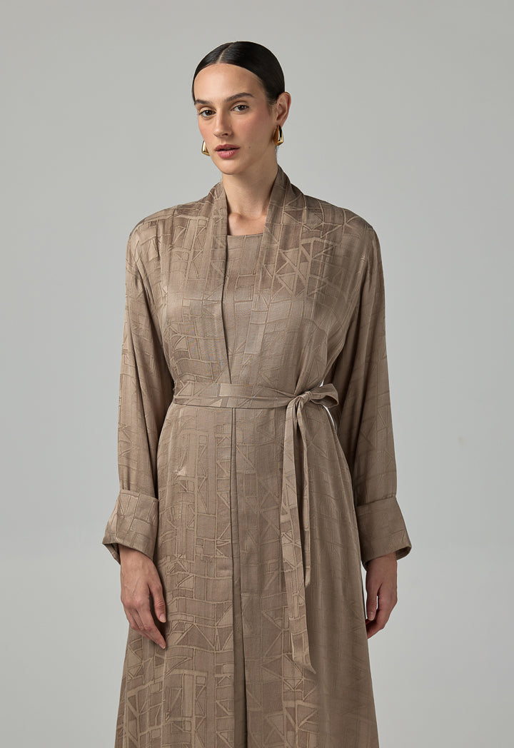 Choice Long Sleeves Belted Abaya With Hijab (2Pcs) Vison