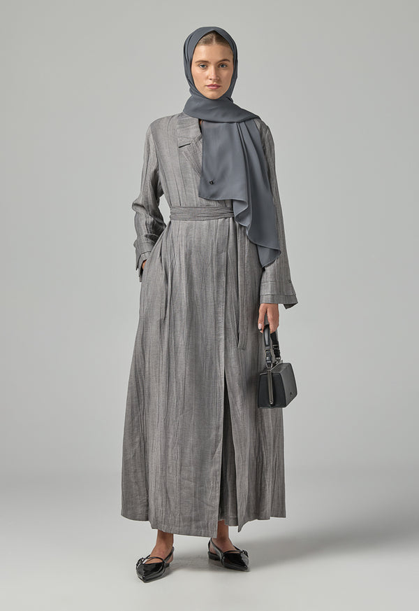 Choice Solid Textured Abaya With Hijab (2Pcs) Grey