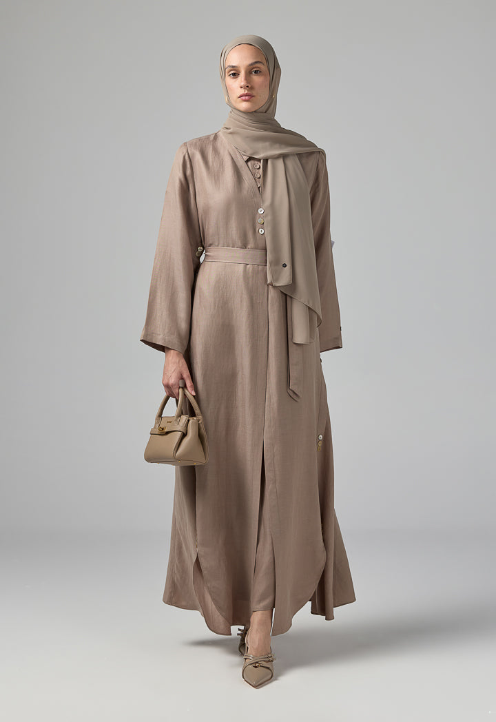 Choice Single Tone Long Sleeve Abaya With Hijab (2Pcs) Vison