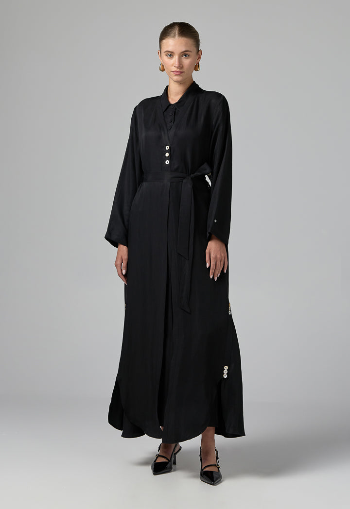 Choice Single Tone Long Sleeve Abaya With Hijab (2Pcs) Black
