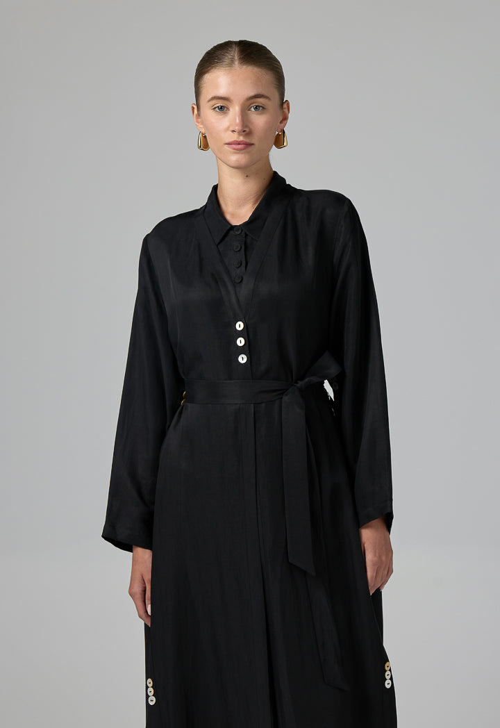 Choice Single Tone Long Sleeve Abaya With Hijab (2Pcs) Black