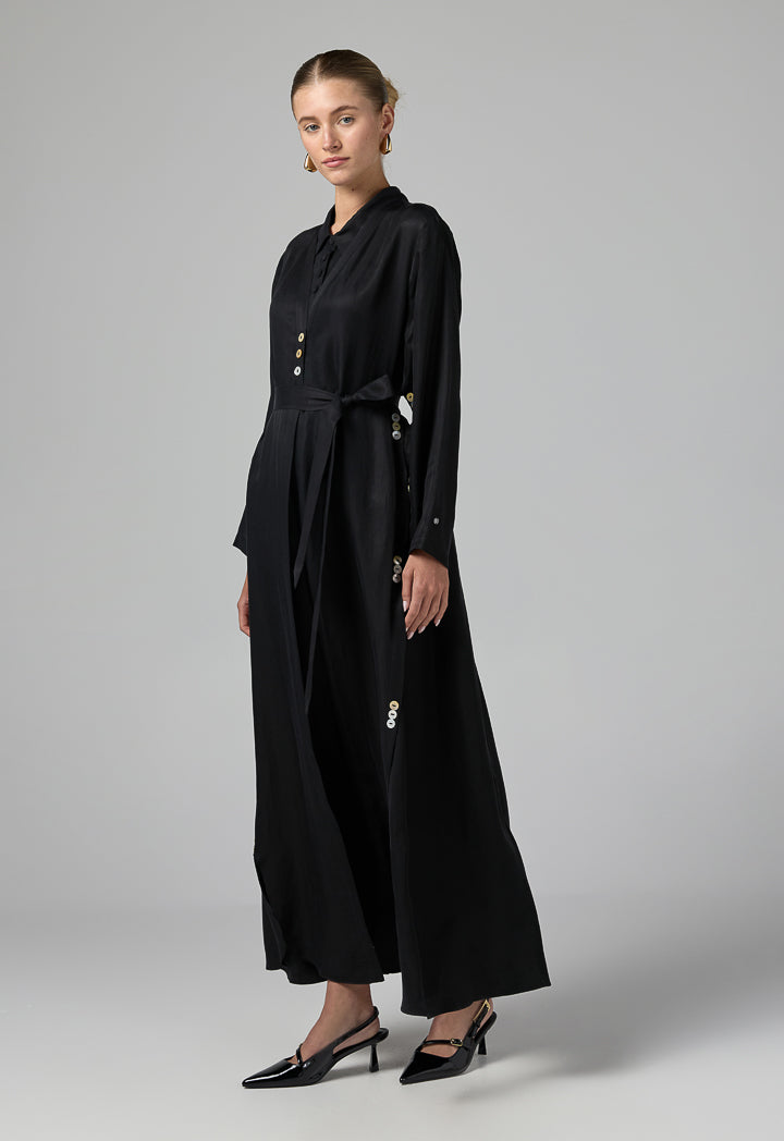 Choice Single Tone Long Sleeve Abaya With Hijab (2Pcs) Black