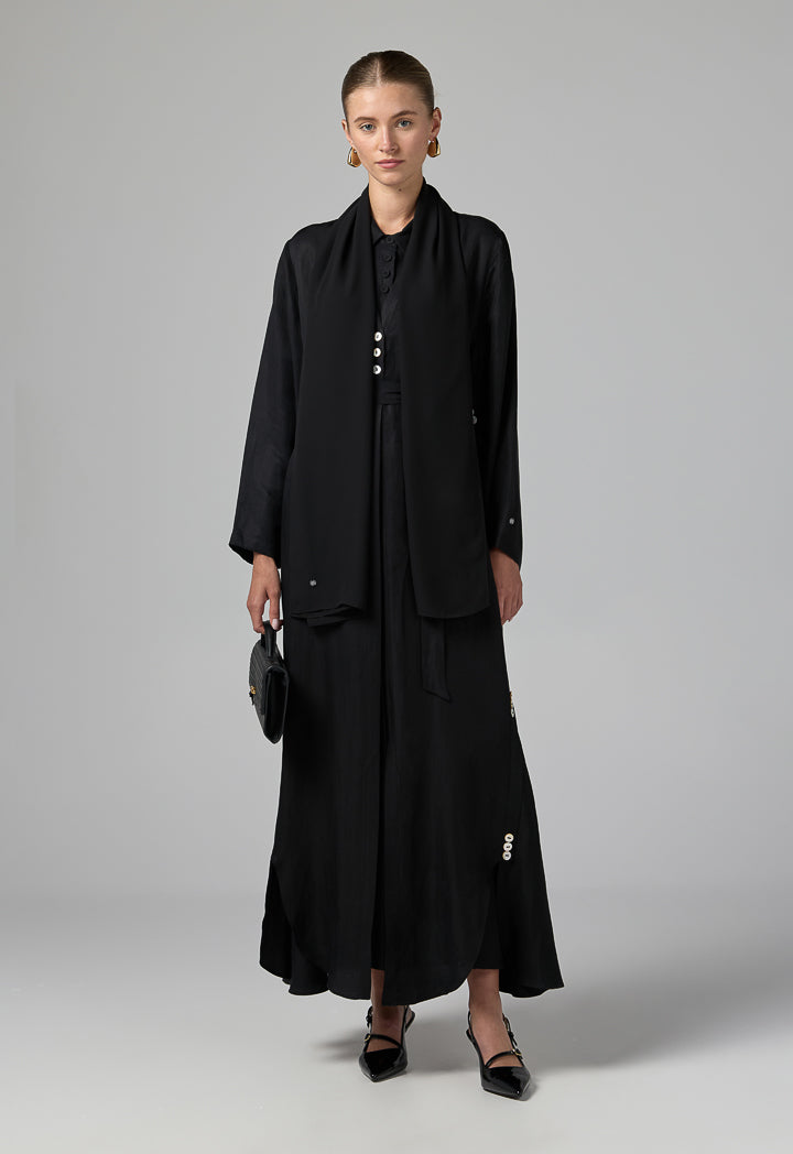 Choice Single Tone Long Sleeve Abaya With Hijab (2Pcs) Black