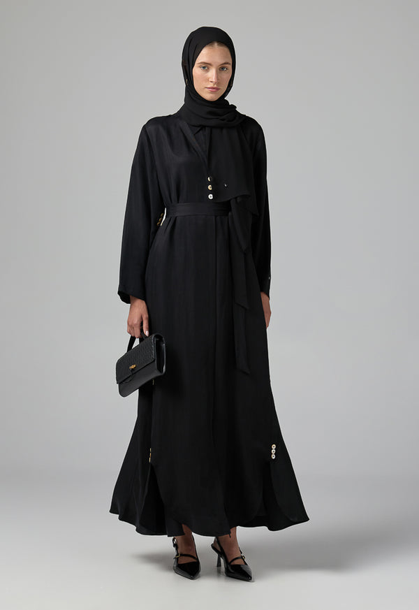 Choice Single Tone Long Sleeve Abaya With Hijab (2Pcs) Black