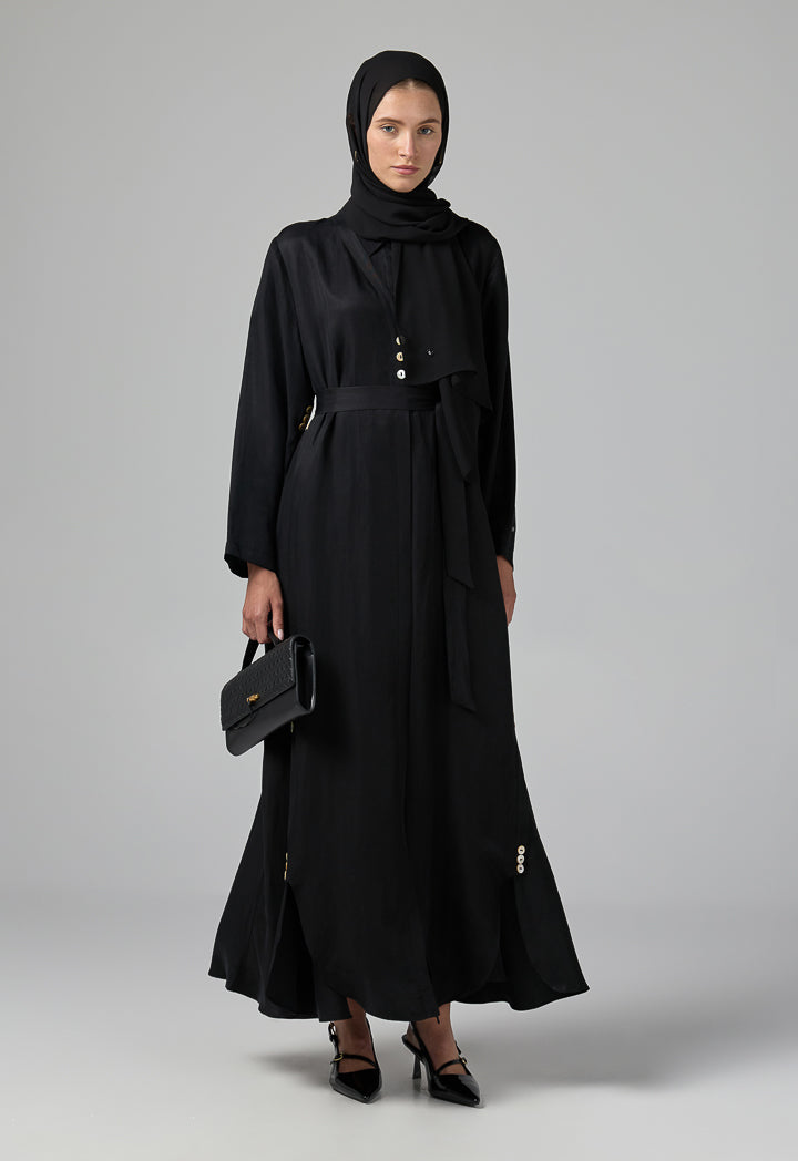 Choice Single Tone Long Sleeve Abaya With Hijab (2Pcs) Black