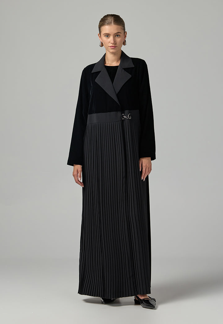 Choice Double Breasted Notched Collar Abaya With Hijab (2Pcs) Black