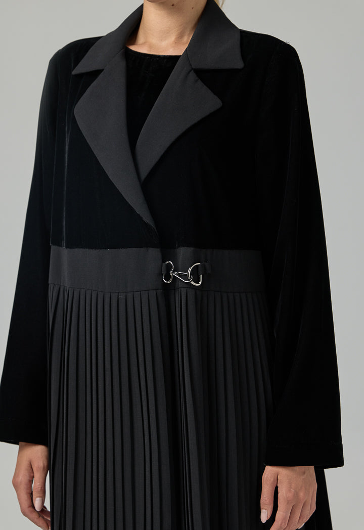 Choice Double Breasted Notched Collar Abaya With Hijab (2Pcs) Black