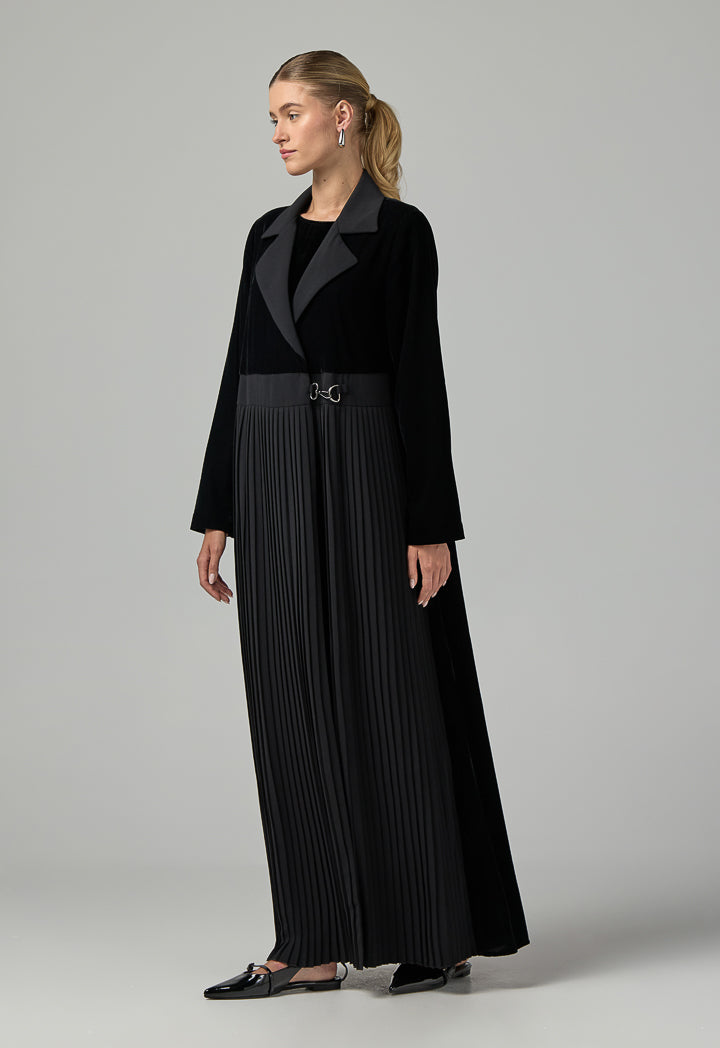 Choice Double Breasted Notched Collar Abaya With Hijab (2Pcs) Black