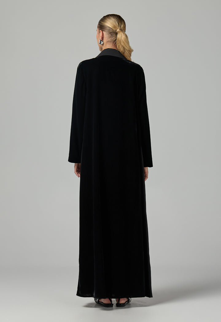 Choice Double Breasted Notched Collar Abaya With Hijab (2Pcs) Black