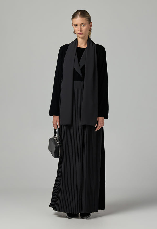 Choice Double Breasted Notched Collar Abaya With Hijab (2Pcs) Black