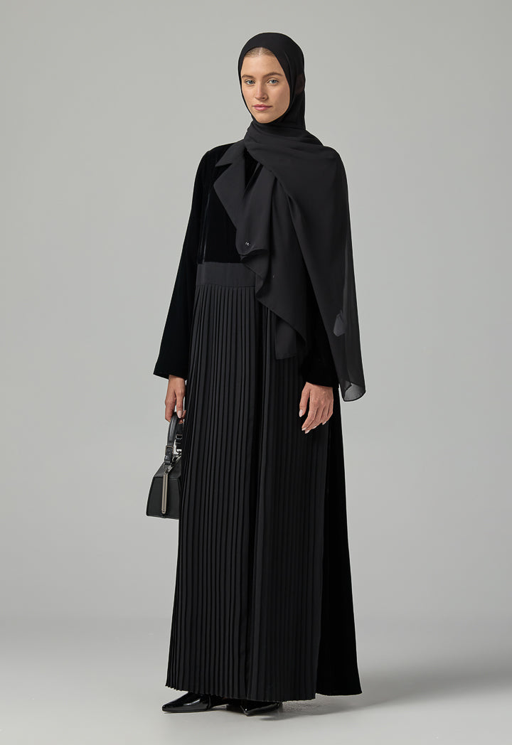 Choice Double Breasted Notched Collar Abaya With Hijab (2Pcs) Black