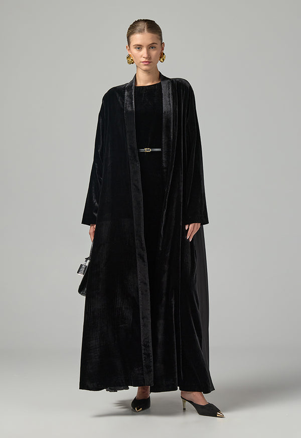 Choice Solid Velvet Open Abaya Black