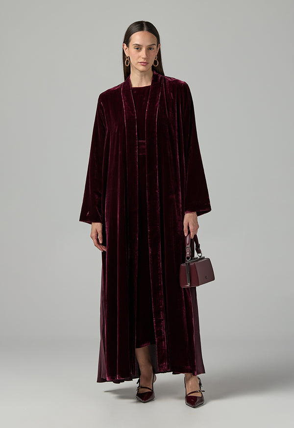 Choice Solid Velvet Open Abaya Burgundy