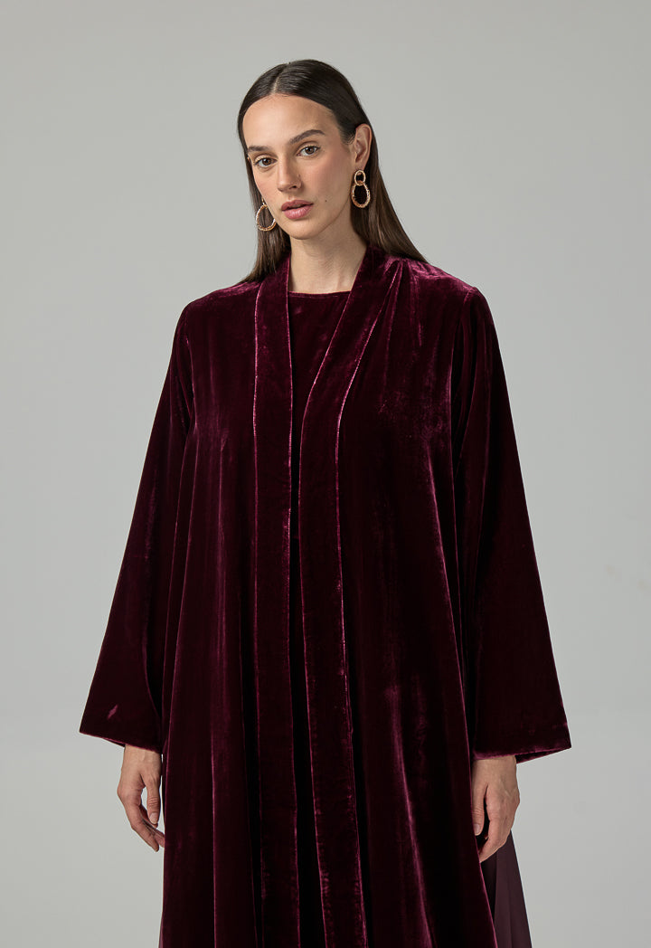 Choice Solid Velvet Open Abaya Burgundy