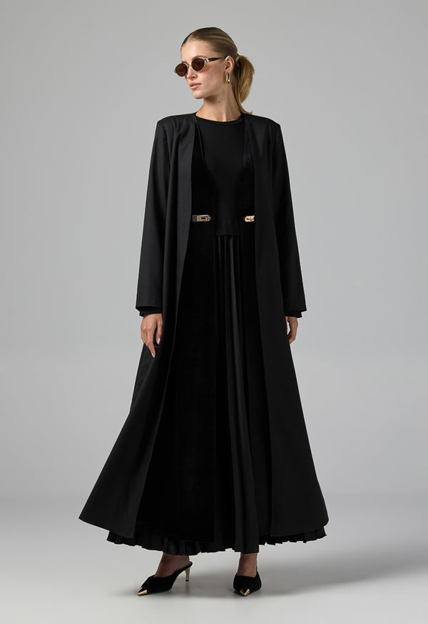 Choice Double Layered Belted Abaya Black