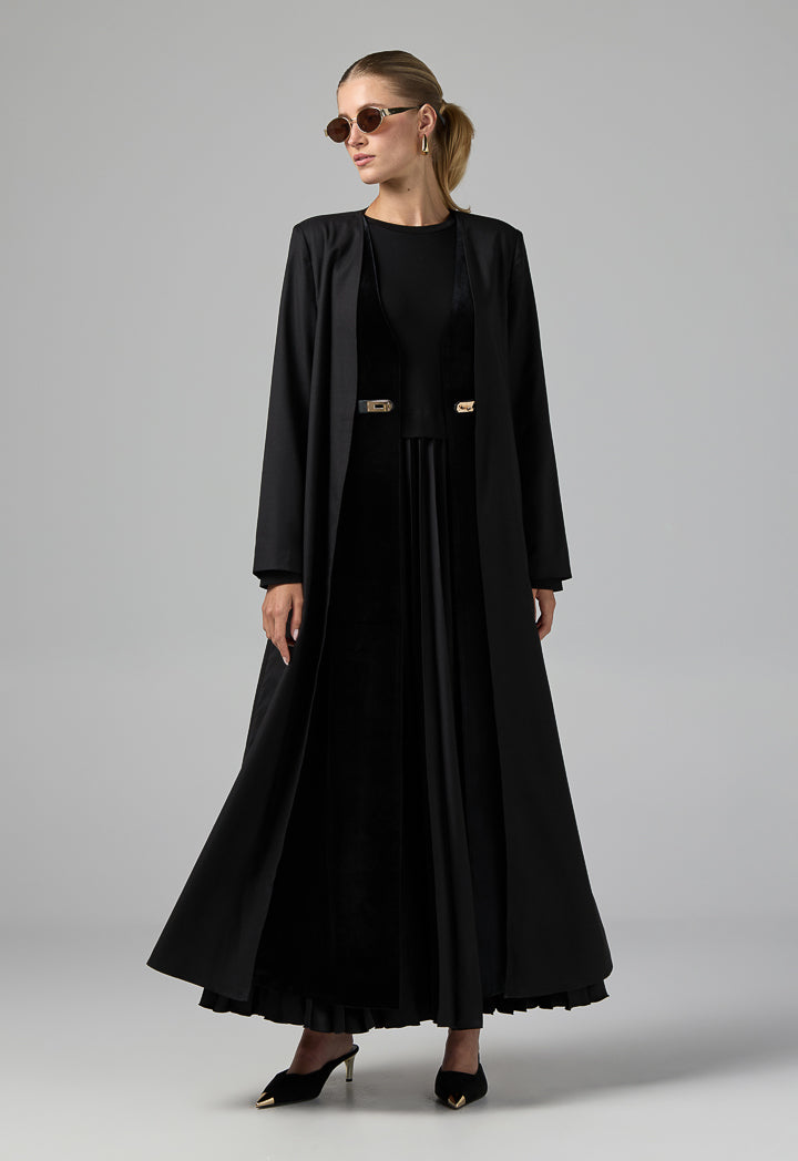 Choice Double Layered Belted Abaya Black