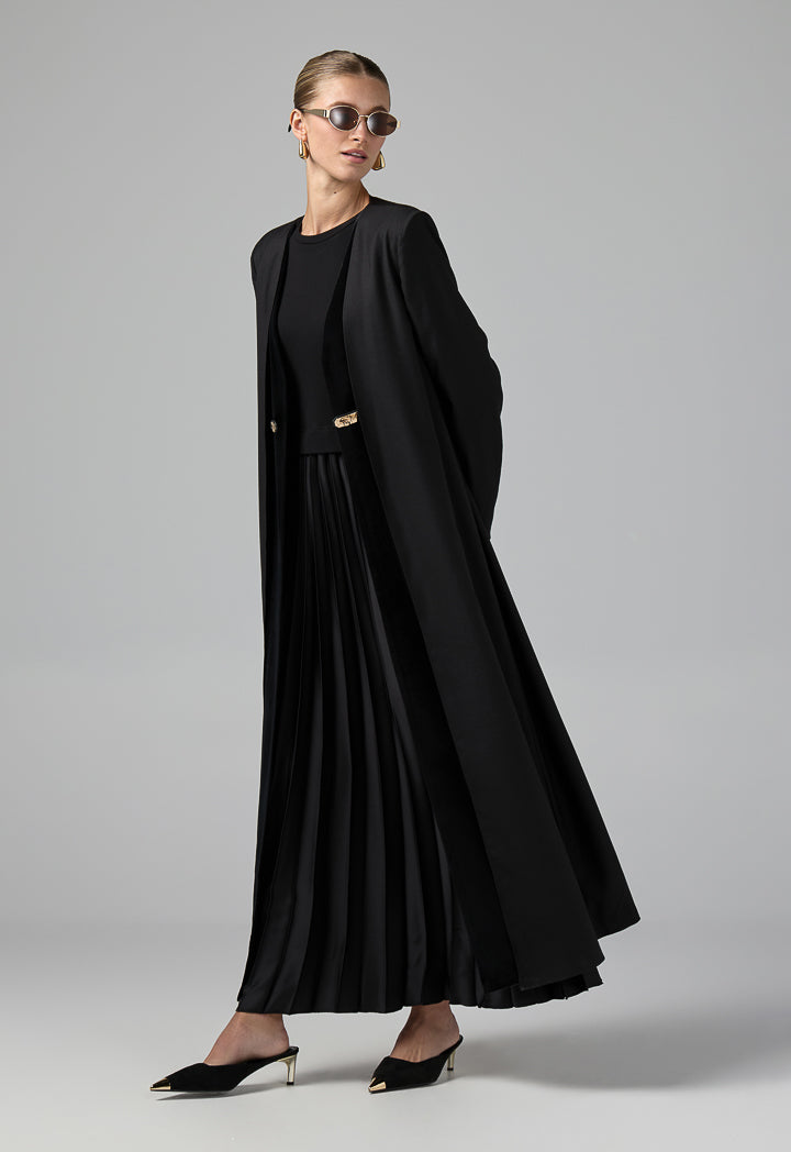Choice Double Layered Belted Abaya Black