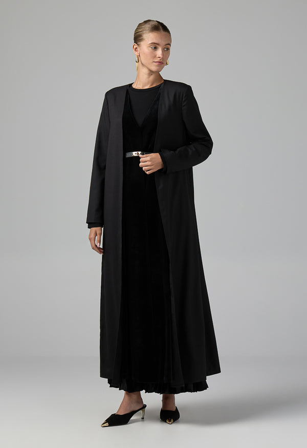 Choice Double Layered Belted Abaya Black